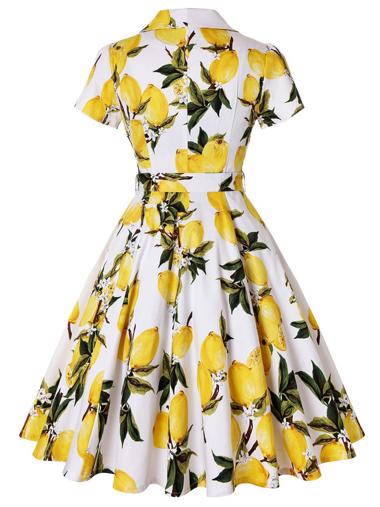 Robe Vintage Années 50 A Citron Manches Courtes Chic