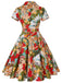 Robe Vintage Années 50 Florale A Bouton Manches Courtes
