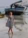 Robe Swing Vintage Années 50 Bleu Combishort Rayure et Jupe Chic