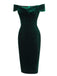 Robe Crayon Vintage Verte Année 60 Solide en Velours 2