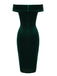 Robe Crayon Vintage Verte Année 60 Solide en Velours 3