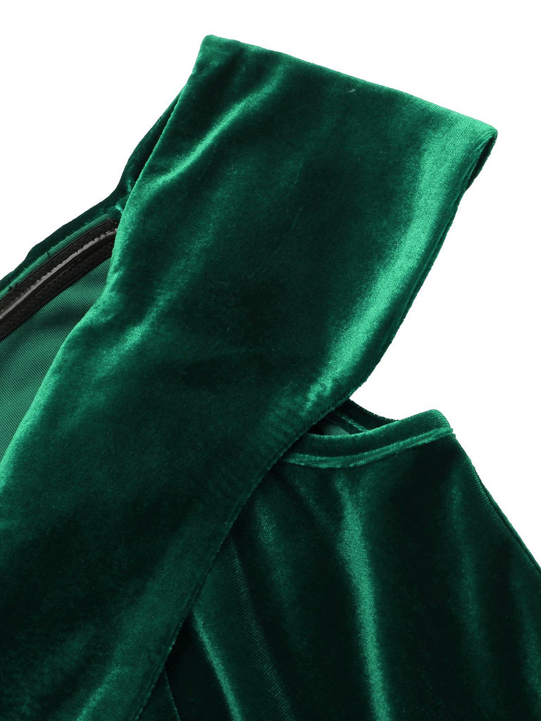 Robe Crayon Vintage Verte Année 60 Solide en Velours 5