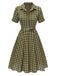 [Pré-vente] Robe Swing Verte Jaune Année 50 Boutonnée avec Ceinture