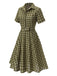 [Pré-vente] Robe Swing Verte Jaune Année 50 Boutonnée avec Ceinture