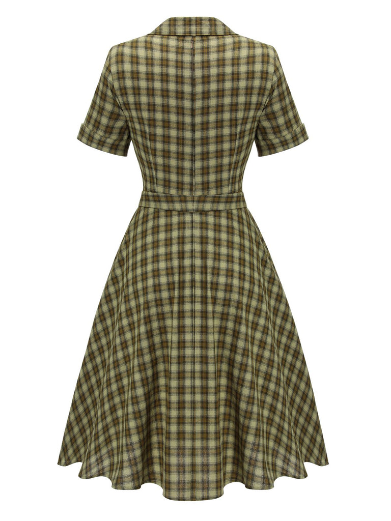 [Pré-vente] Robe Swing Verte Jaune Année 50 Boutonnée avec Ceinture