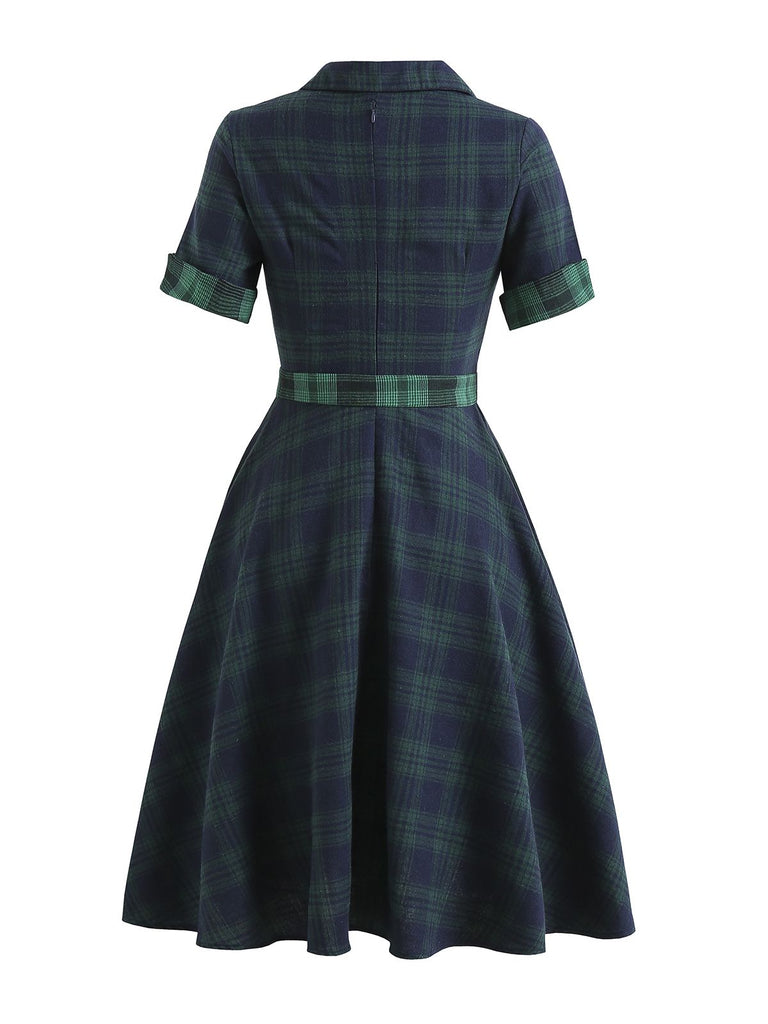 [Pré-vente] Robe Swing Verte Jaune Année 50 Boutonnée avec Ceinture
