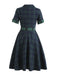 [Pré-vente] Robe Swing Verte Jaune Année 50 Boutonnée avec Ceinture