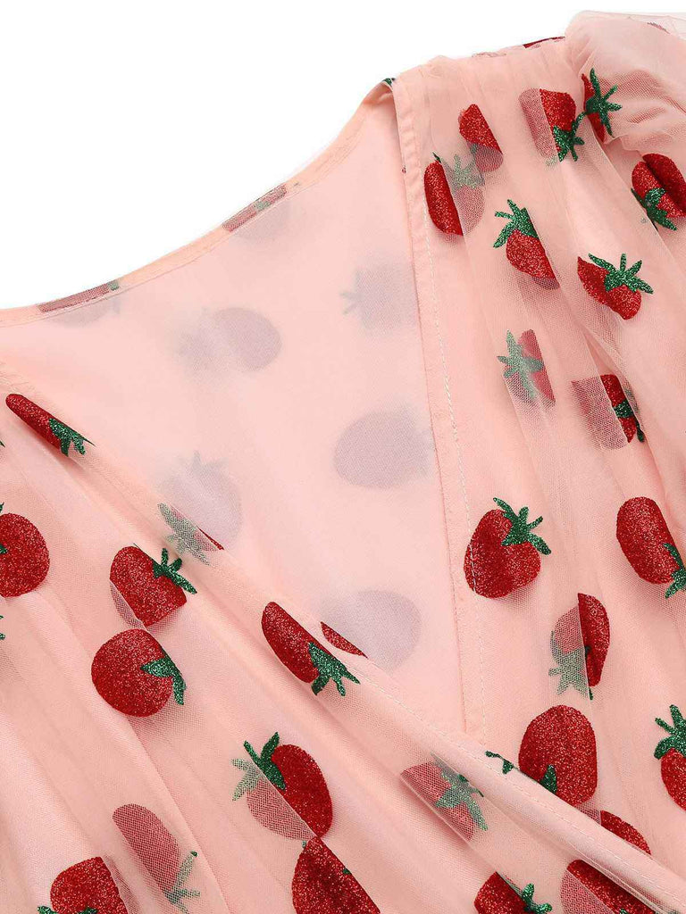 Robe Swing Vintage Année 50 Gaze Rose Fraise Soirée Cocktail