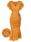 Robe de Crayon Vintage Année 60 à Col V Volants Soirée Cocktail Chic