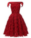 Robe De Soirée Pour Noël Chic Vintage Année 50 Épaule Gland À Lacets Rouge