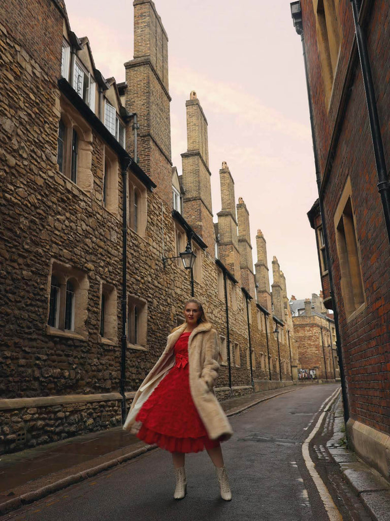 Robe De Soirée Pour Noël Chic Vintage Année 50 Épaule Gland À Lacets Rouge