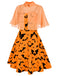 Robe Swing Années 50 avec Cape Chauve-Souris Orange Halloween