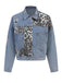 Veste en jean patchwork léopard bleu des années 1980