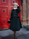 Manteau à Boutons Uni Vert Foncé Années 1950