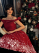 Robe Épaules Dénudées Flocon Neige Rouge Années 1950