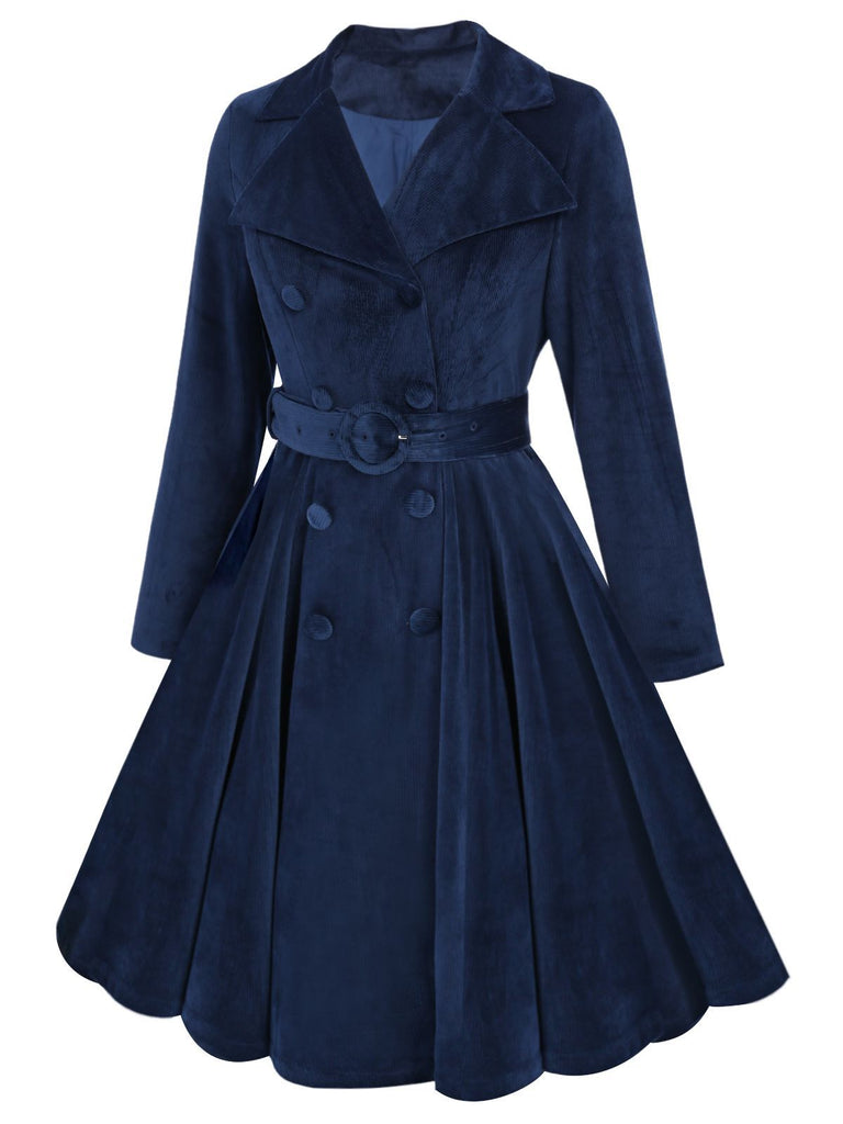 Manteau Long Velours Bleu Marine Années 1950