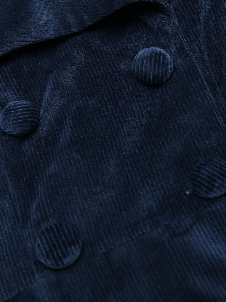Manteau Long Velours Bleu Marine Années 1950 9