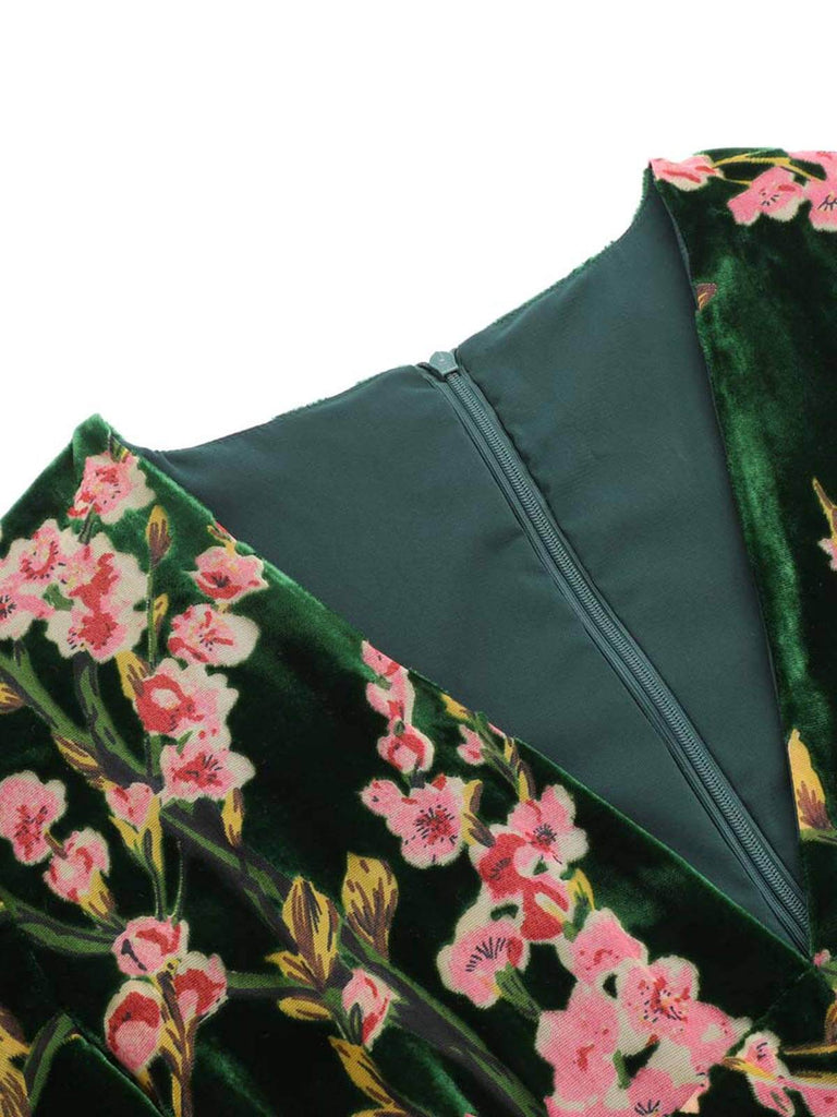 Combinaison Vintage en Velours Vert fleurs des Années 1950