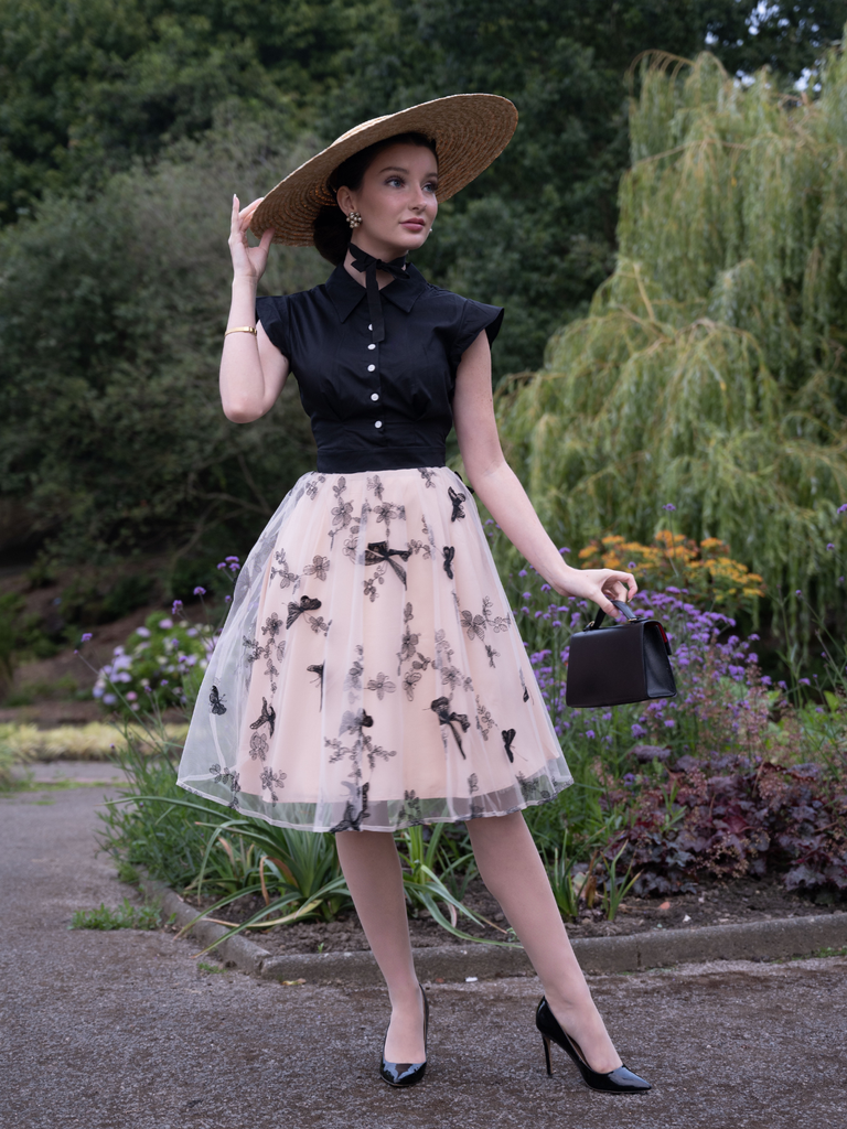 Robe vintage patchwork papillon noire des années 1950 Cocktail Chic