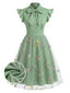 Robe vintage verte à patchwork floral années 1950
