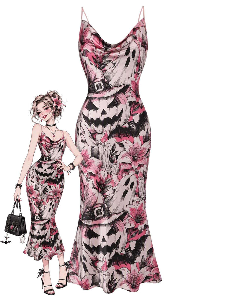 [Prévente] Robe noire Halloween à motif toile d’araignée des années 1960