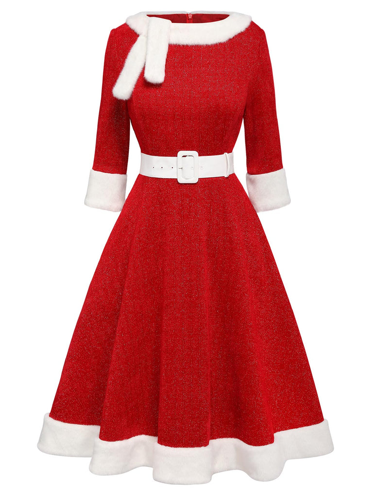 Robe de Noël en peluche rouge des années 1950 Chic