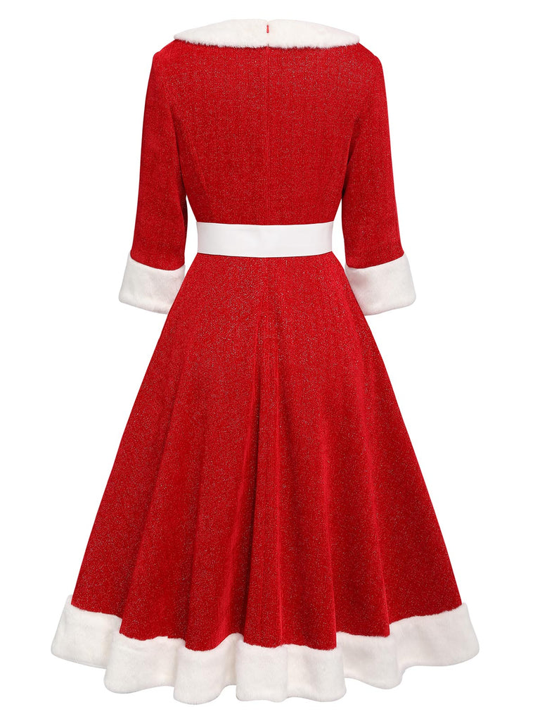 Robe de Noël en peluche rouge des années 1950 Chic