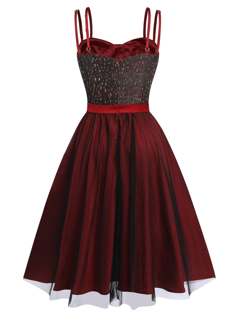 2PCS Robe à bretelles rouge des années 1950 et veste courte noire