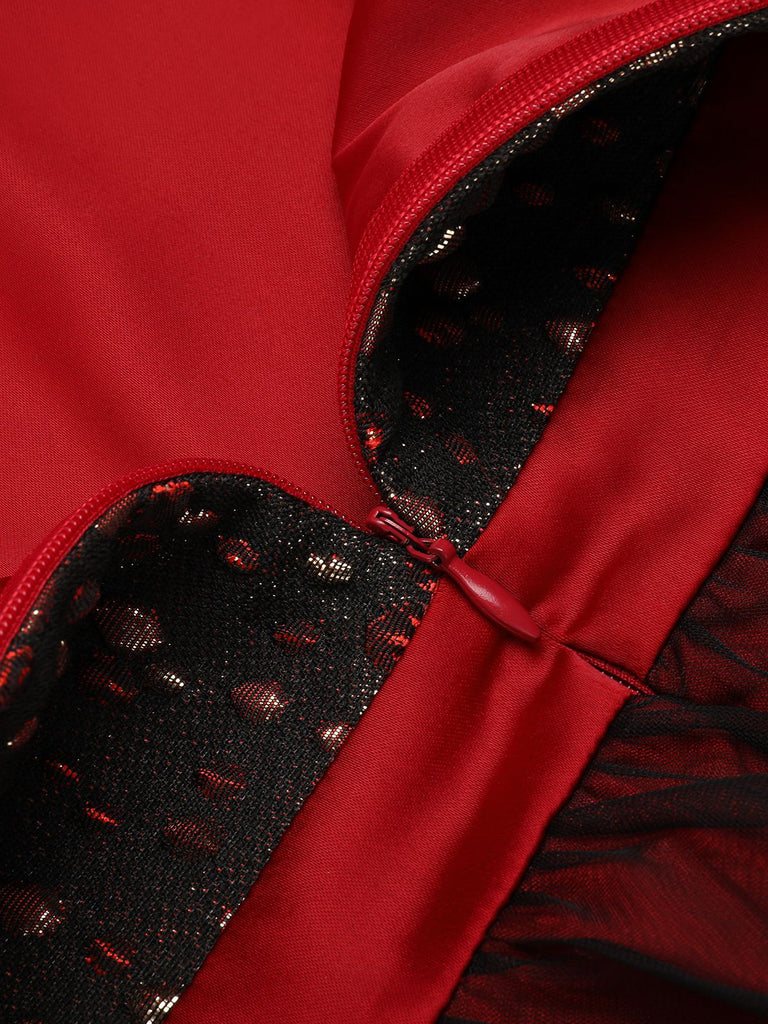 2PCS Robe à bretelles rouge des années 1950 et veste courte noire
