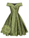 Robe trapèze verte à épaules dénudées et revers des années 1950 2