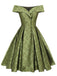 Robe trapèze verte à épaules dénudées et revers des années 1950