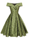 Robe trapèze verte à épaules dénudées et revers des années 1950 3