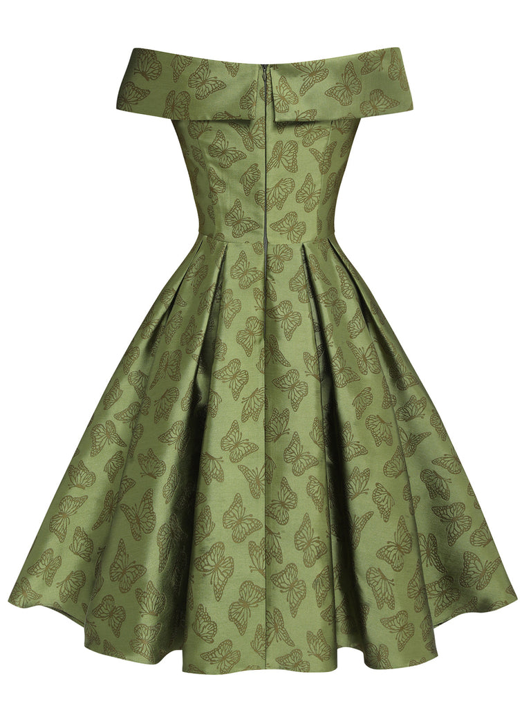 Robe trapèze verte à épaules dénudées et revers des années 1950 5