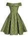 Robe trapèze verte à épaules dénudées et revers des années 1950