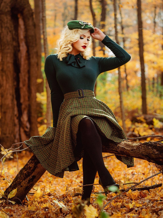Robe en tricot à carreaux vert foncé des années 1950 Cocktail Chic