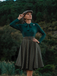 Robe en tricot à carreaux vert foncé des années 1950 Cocktail Chic