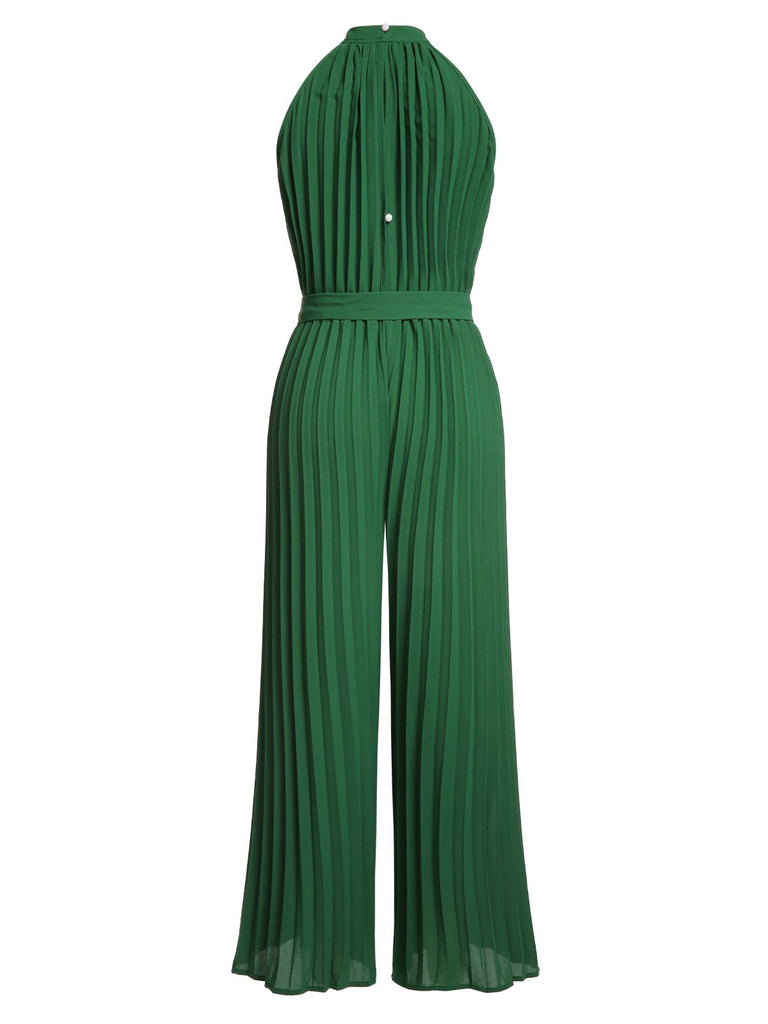Combinaison à licou plissée verte des années 1930