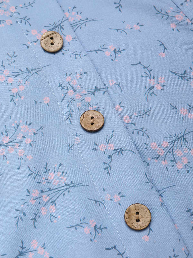 Robe violette col V et boutons motif lapin et fleurs années 40