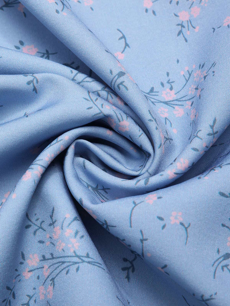 Robe violette col V et boutons motif lapin et fleurs années 40