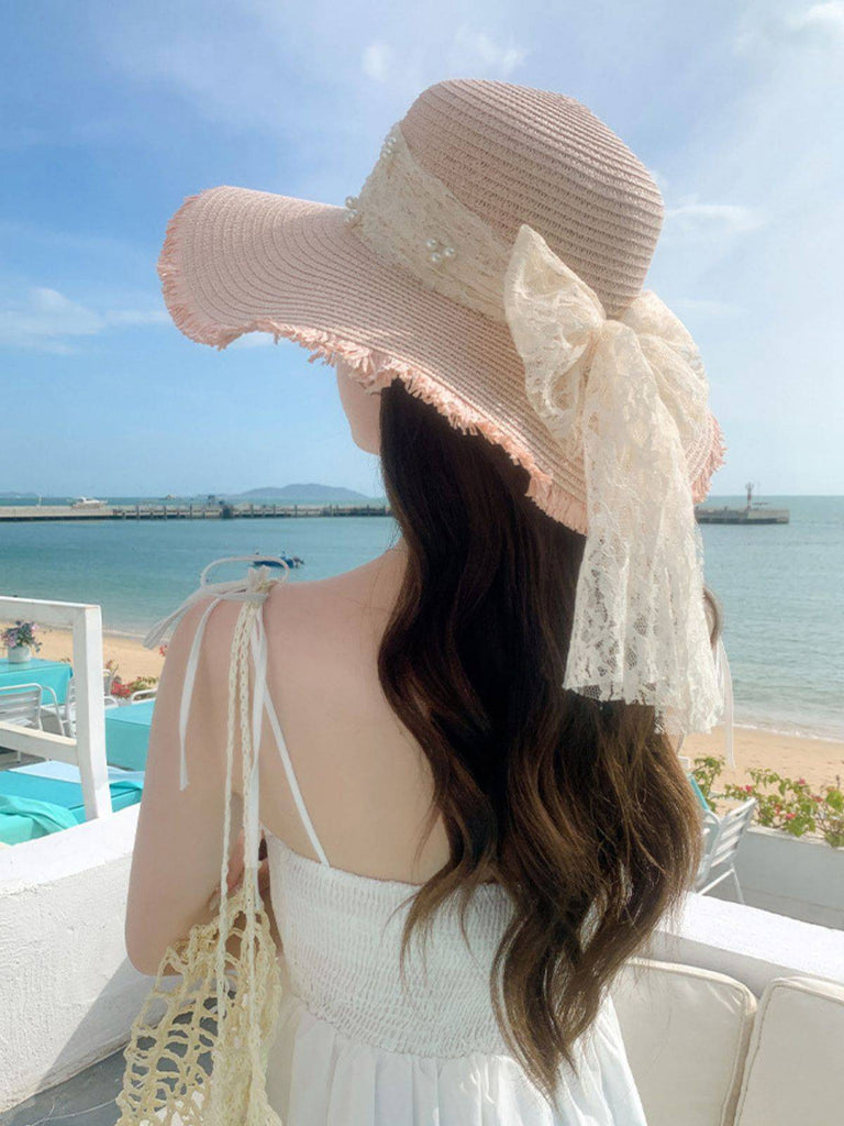 Chapeau de soleil à large bord en dentelle vintage