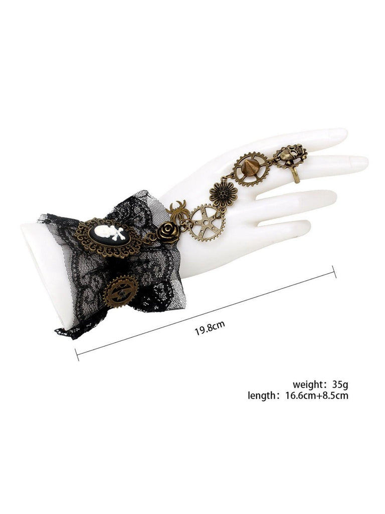 Bracelet en dentelle noire gothique punk avec anneau