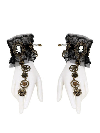 Bracelet en dentelle noire gothique punk avec anneau