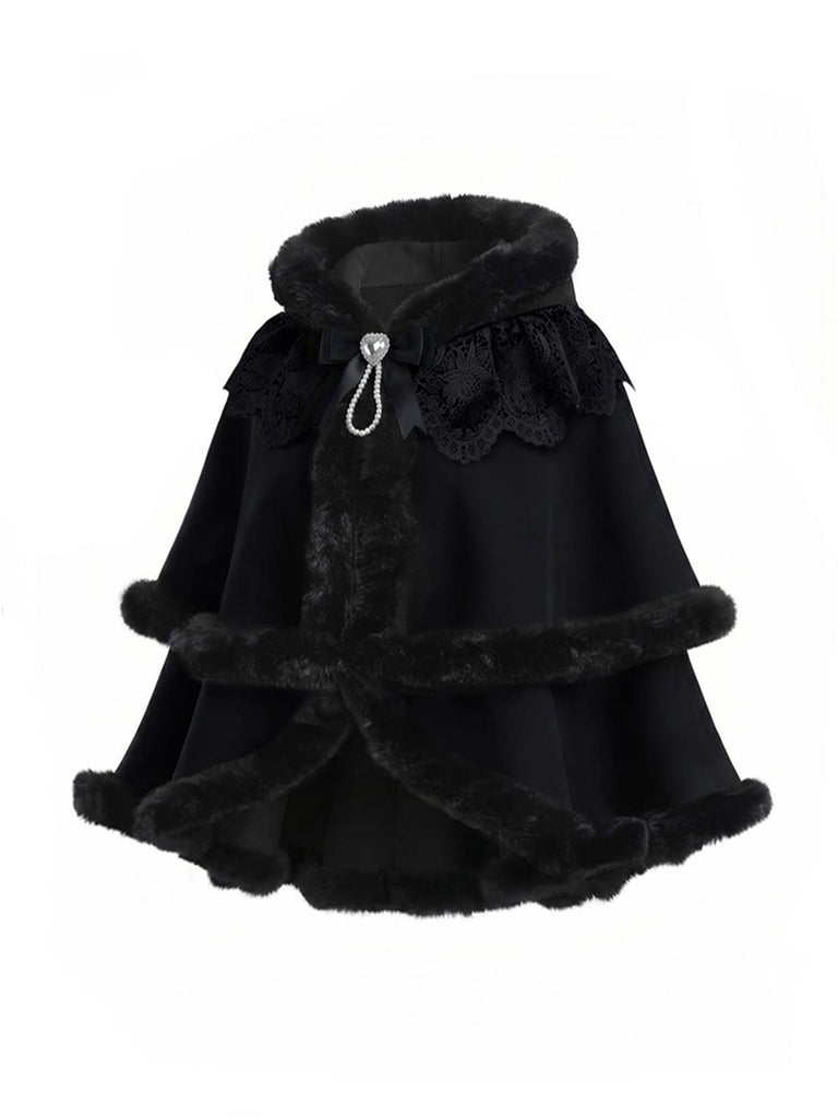 [Prévente] Cape à capuche style chat noire et fourrure synthétique des années 1960