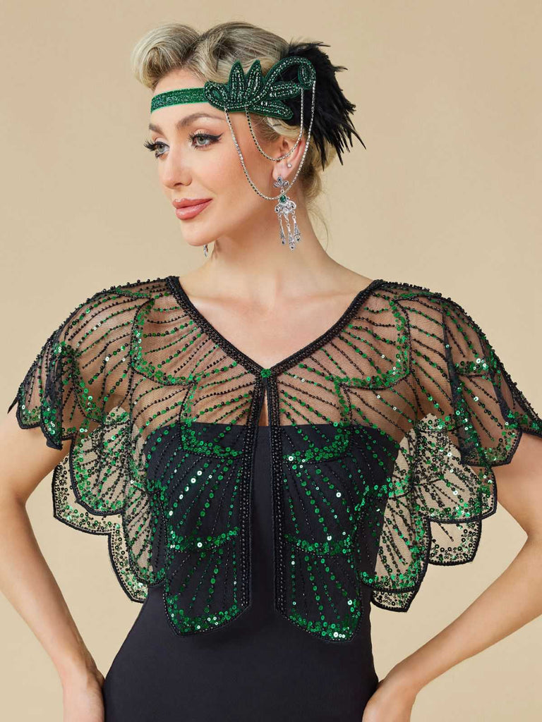 [Prévente] Cape à sequins en résille style Gatsby ourlet à pétales années 1920