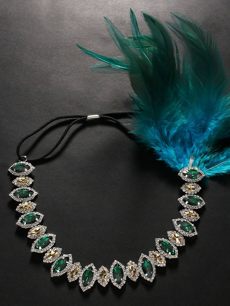 Bandeau Gatsby plumes de paon strass années 1920