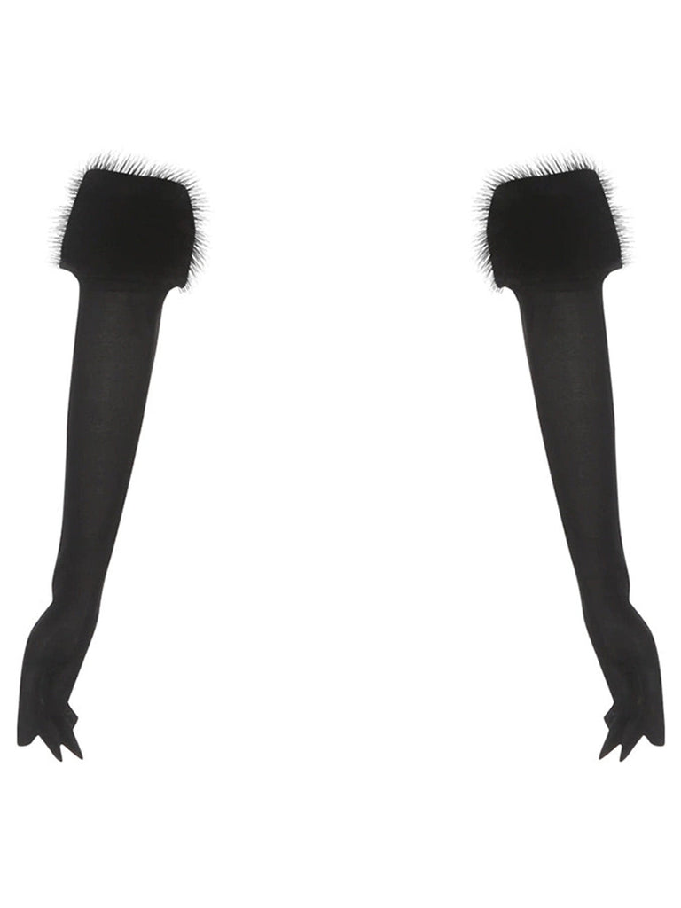 2PCS Haut moulant sans bretelles en peluche gants longs années 1980