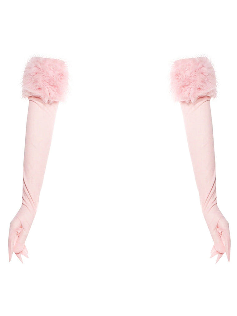 2PCS Haut moulant sans bretelles en peluche gants longs années 1980