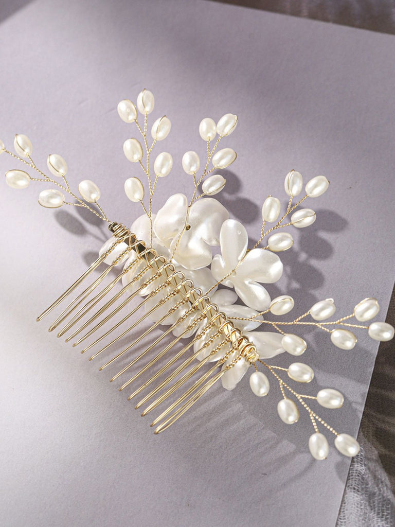 Accessoires pour Cheveux en Perles Blanches et Cristaux Floraux 9