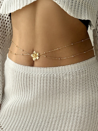 Chaîne de Taille Perlé Fleur Double Couche Doré