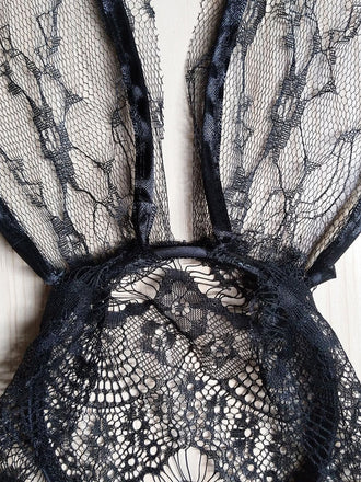 Accessoires Noir Halloween Dentelle Bunny Ears Veil Headband 2